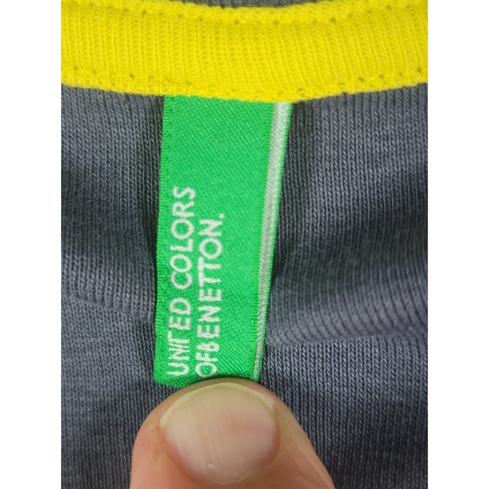 United Colors of Benetton Womens T Shirt Blue Yellow Trim Y2K Minimalist Tee - Picture 4 of 5